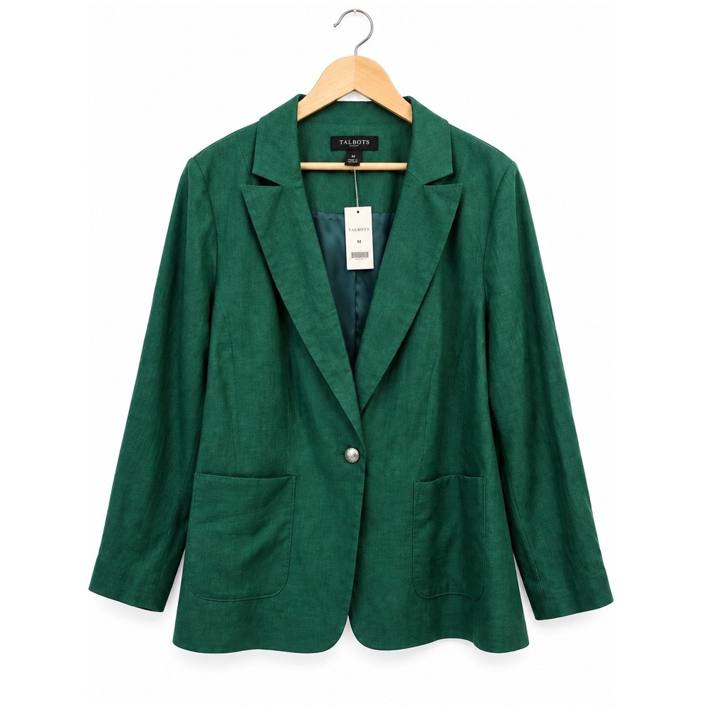 Talbots Blazer 100% Linen One Button Green Preppy Career Plus Size 22W NWT